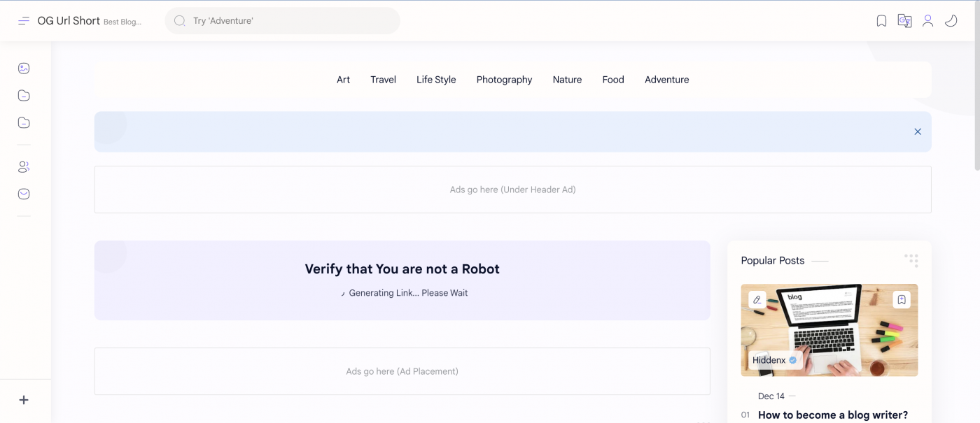 OG URL SHORT : Hidden Organic Safelink theme XML for blogger
